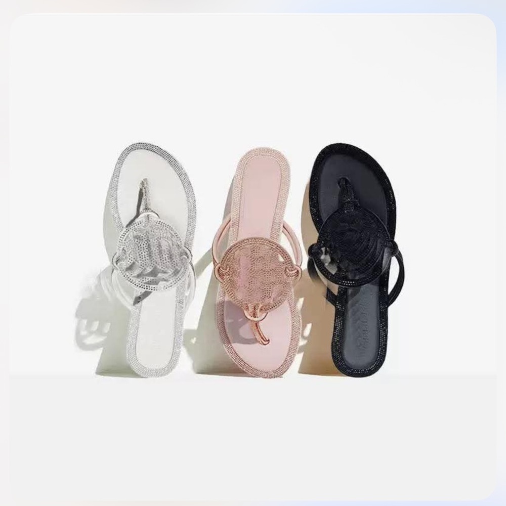 Tory Burch Triple Medallion Jelly Sandals — Pink, Black & White